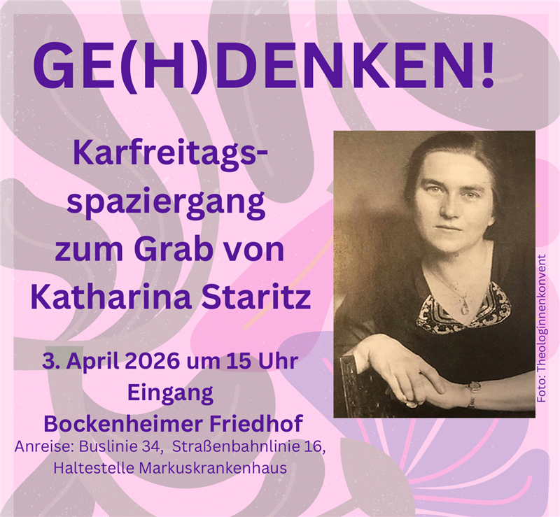 Einladung zum Karfreitagsspaziergang am 3.4.2026 durch die Frankfurter Pfarrerinnen Helga Engler-Heidle, Ulrike Hofmann und Anja Schwier-Weinrich